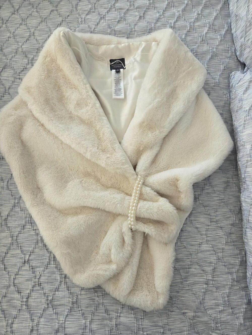 Adrianna Papell Ivory Faux Fur Wrap with Pearl Clasp